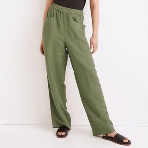 Madewell Vintage Moss Green Linen-Blend Pull-On High-Rise Wide-Leg Pants Size XS